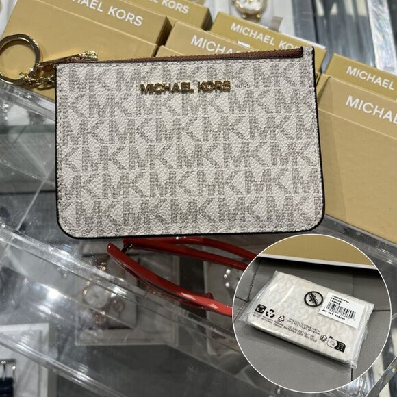 MICHAEL KORS Jet Set Travel Small Signature Logo Coin Purse 35H9GTVP1B VANILLA - Picture 1 of 8